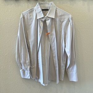 John Varvatos white striped men’s dress shirt